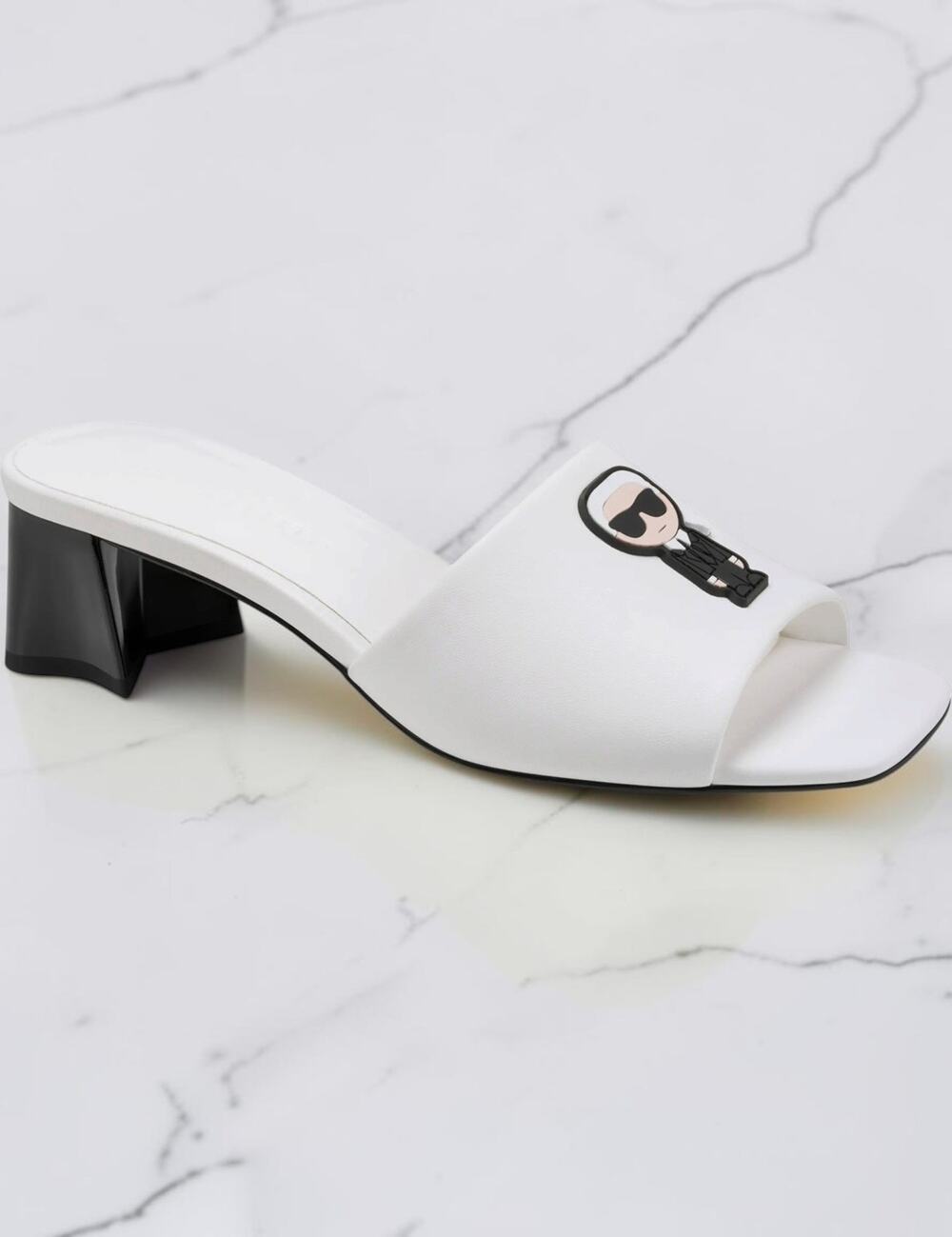 Karl Lagerfeld Paris Women's K/Ikonik Slide Sandals White Black Block Heel Size